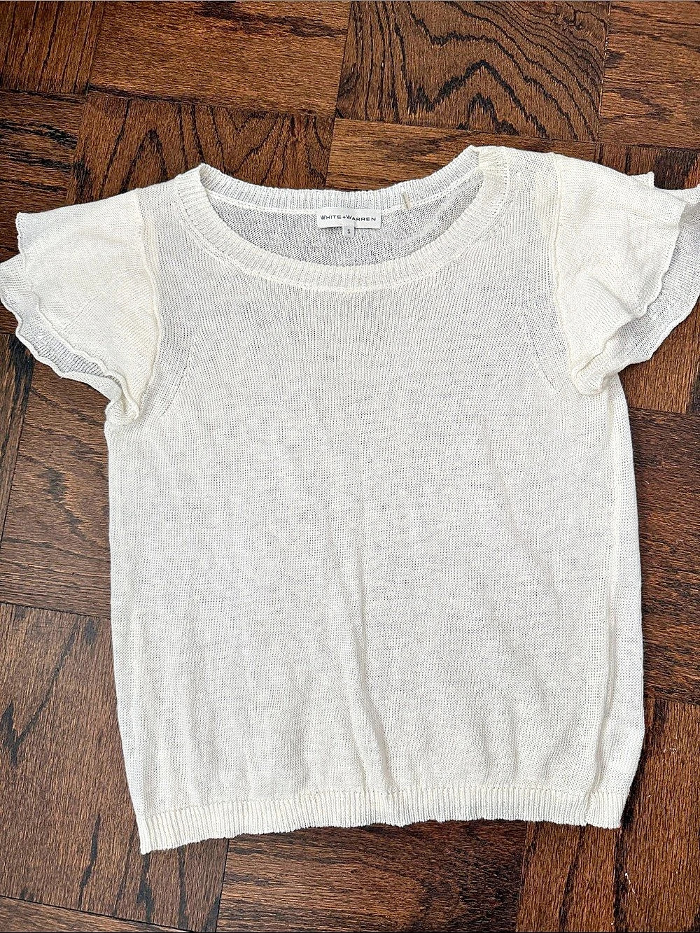 White + Warren Linen Flutter Sleeve Sweater Size Small